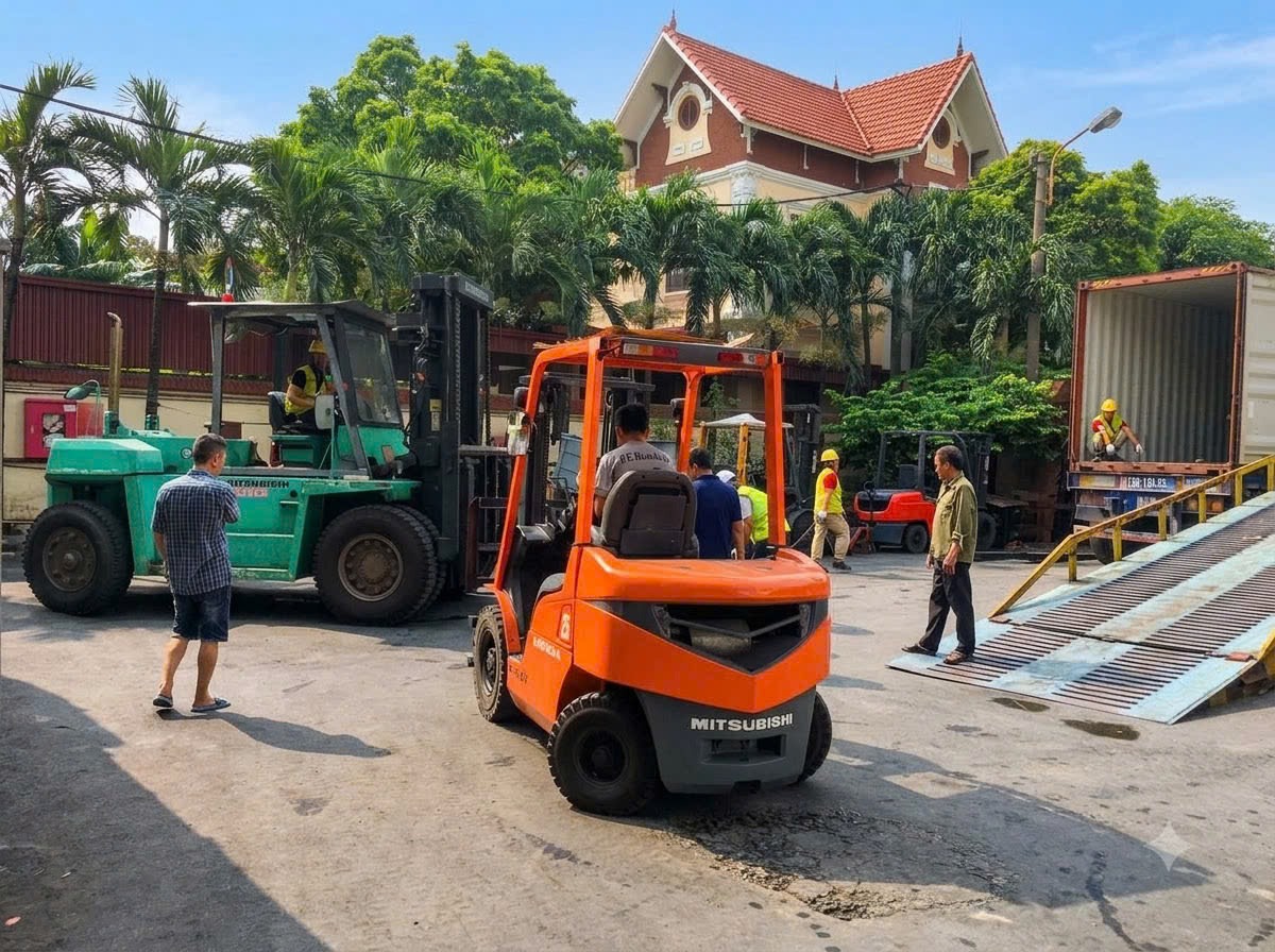 Xe cẩu chuyên dụng Kato 50 tấn nâng kết cấu thép công trình tại KCN Đông Mai Quảng Ninh