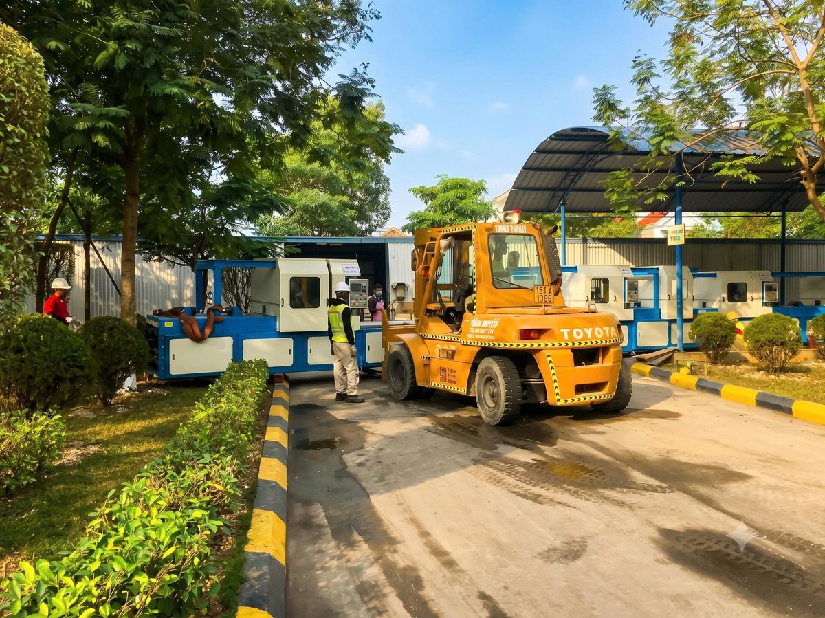 Rùa tải con lăn và kích thủy lực 30T luồn lách vào bệ móng Cái Lân Quảng Ninh - THÀNH HUY HOÀNG