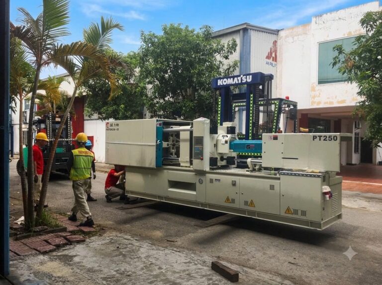 Nhật Ký Thi Công: Bốc Dỡ Container Cảng Biển & Hạ Đặt Máy Ép Nhựa LK Potenza PT250 Tại KCN Bắc Tiền Phong – Quảng Ninh